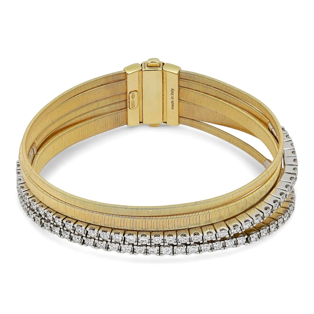 Five Band 18K Gold Cuff Bracelet with Pave Diamonds by Marc Bicego (1 of 6)