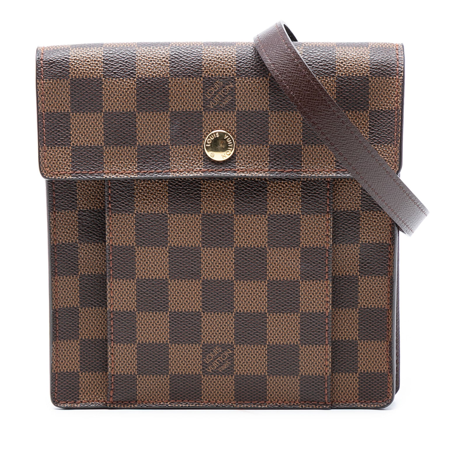 Louis Vuitton Pimlico Shoulder Bag in Damier Ebene Canvas with Flap Closure: Louis Vuitton Pimlico Shoulder Bag in Damier Ebene Canvas with Flap Closure This Louis Vuitton Damier Ebene Pimlico bag features a signature damier canvas body with an adjustable leather strap and a f