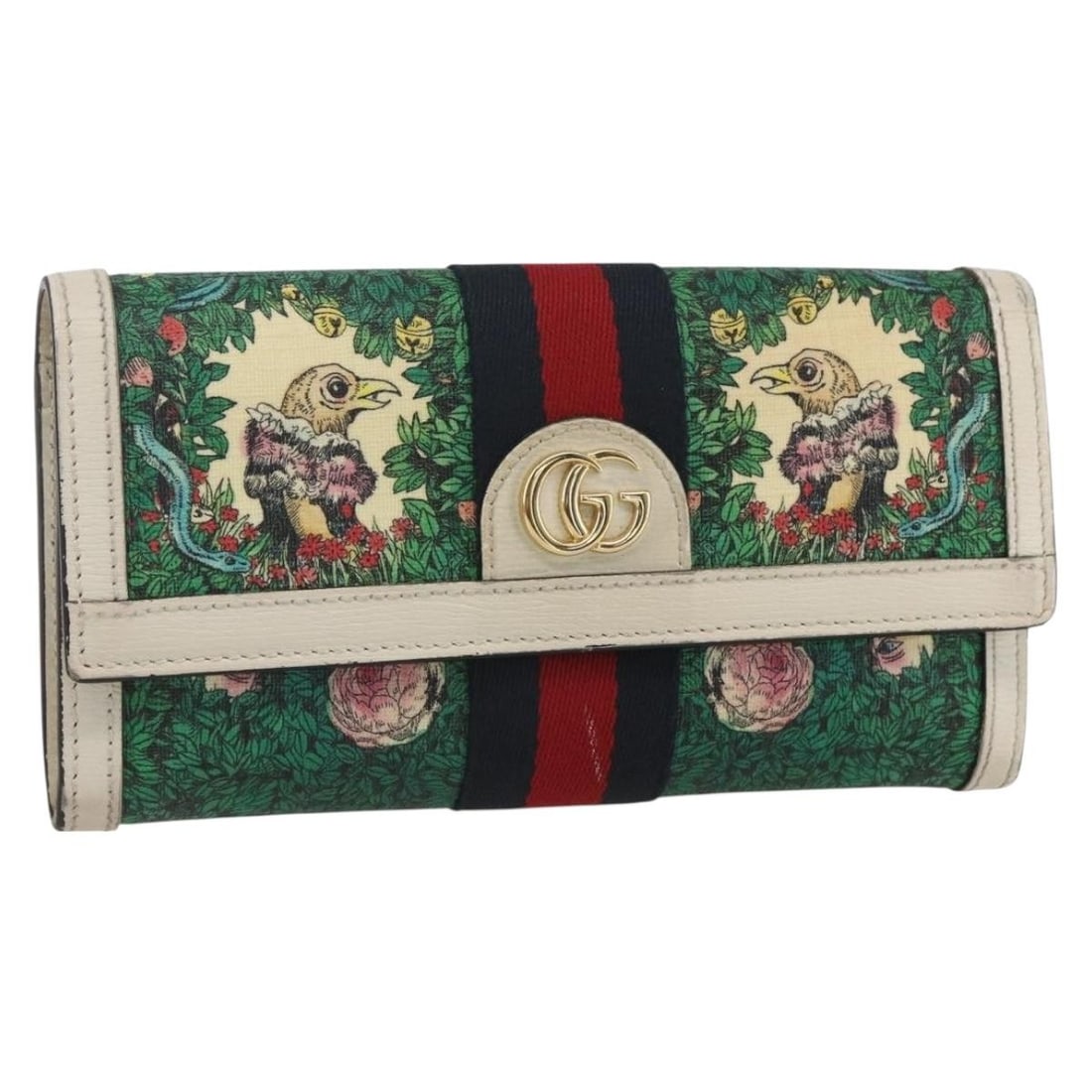 GUCCI GG Marmont Yuko Higuchi Long Wallet Green PVC Auth 523153: GUCCI GG Marmont Yuko Higuchi Long Wallet Green PVC Auth 523153 Introducing the GUCCI GG Marmont Sherry Line Yuko Higuchi Wallet, a stylish long wallet crafted from high-quality PVC leather. This eleg