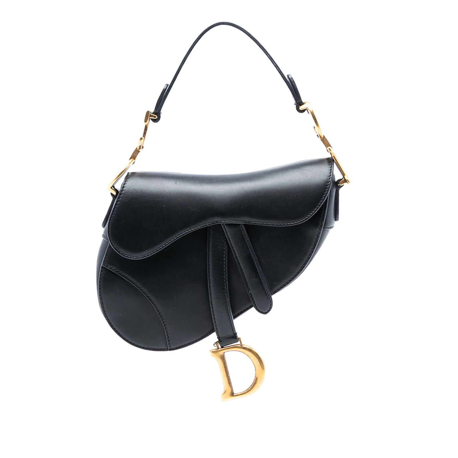 Mini Saddle Bag by Dior in Black Leather with Flat Handle and Strap (1 of 8)