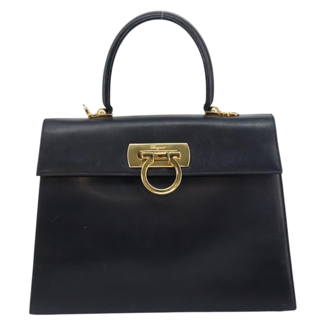 Salvatore Ferragamo Leather Gancini Convertible Handbag Navy (1 of 18)