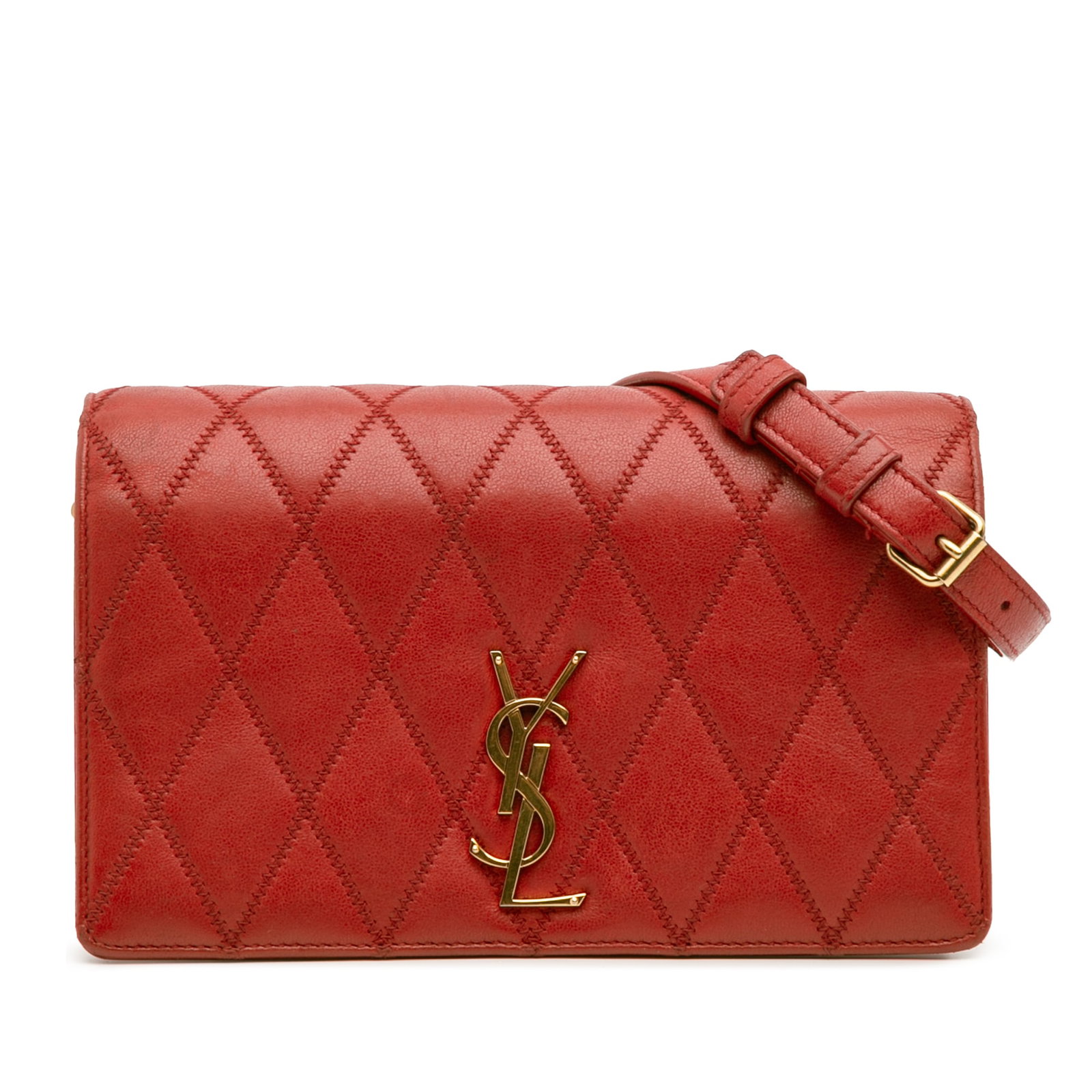 Saint Laurent Red Diamond Quilted Lambskin Angie Chain Bag (1 of 14)