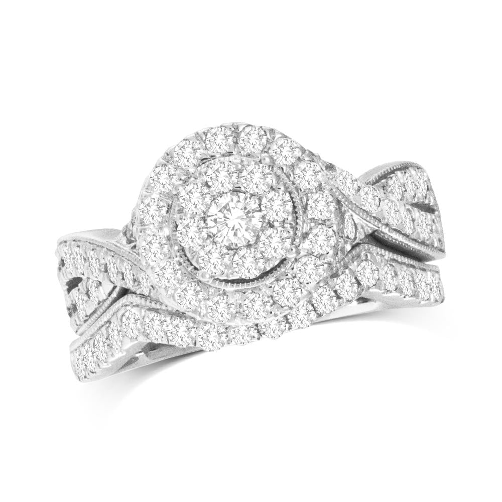 14K White Gold 1 Ct.Tw. Diamond Bridal Ring: 14K White Gold 1 Ct.Tw. Diamond Bridal Ring This Eye-Catching Bridal Ring Is Available In 14K White Gold. There Are Round Diamond With A Total Carat Weight Of 1Ct.Tw. Set In A Micro Prong Setting. 14k