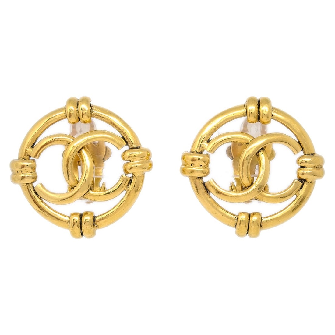 Chanel 94A Gold Plated Clip-On Round Button Earrings (1 of 4)