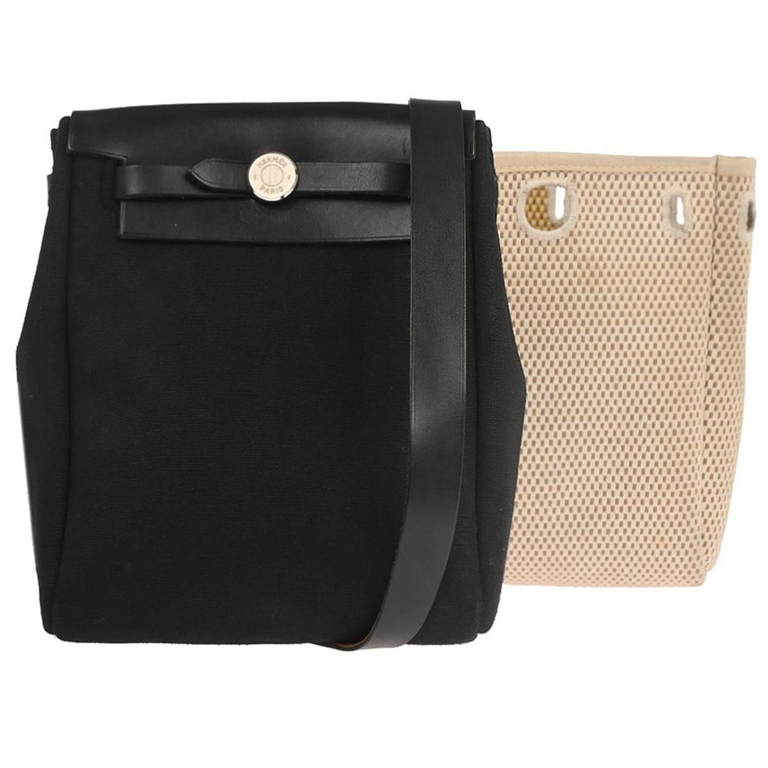 Herbag TPM GM Small Black Canvas Leather Shoulder Bag with Crossbody Strap (1 of 11)