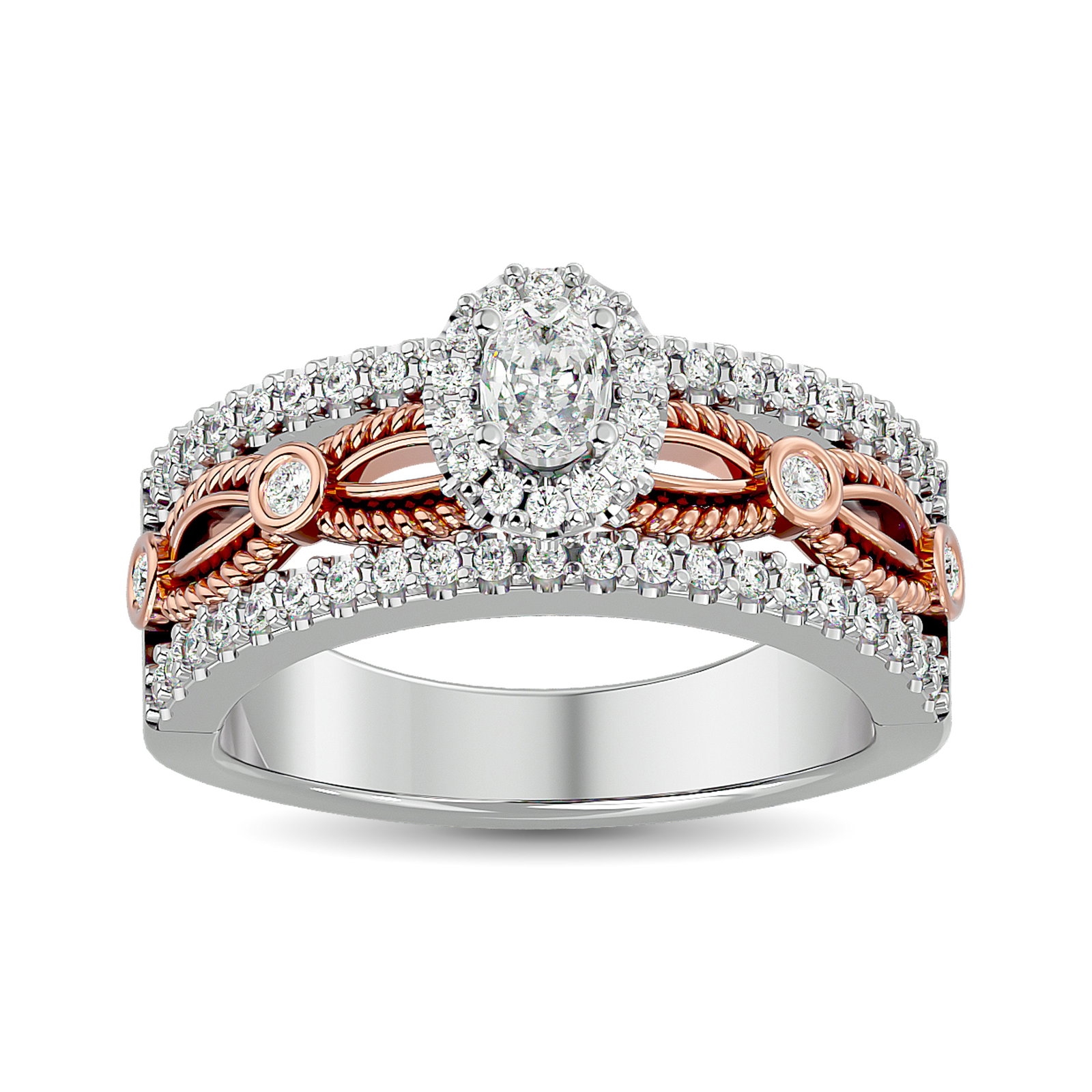 14K White Gold 3/4 Ct.Tw. Diamond Engagement Ring: 14K White Gold 3/4 Ct.Tw. Diamond Engagement Ring 14k White & Rose Gold Stone Color: Gh Stone Clarity: Si2 Each ring is presented in standard size 6.5. Complimentary resizing is available between size