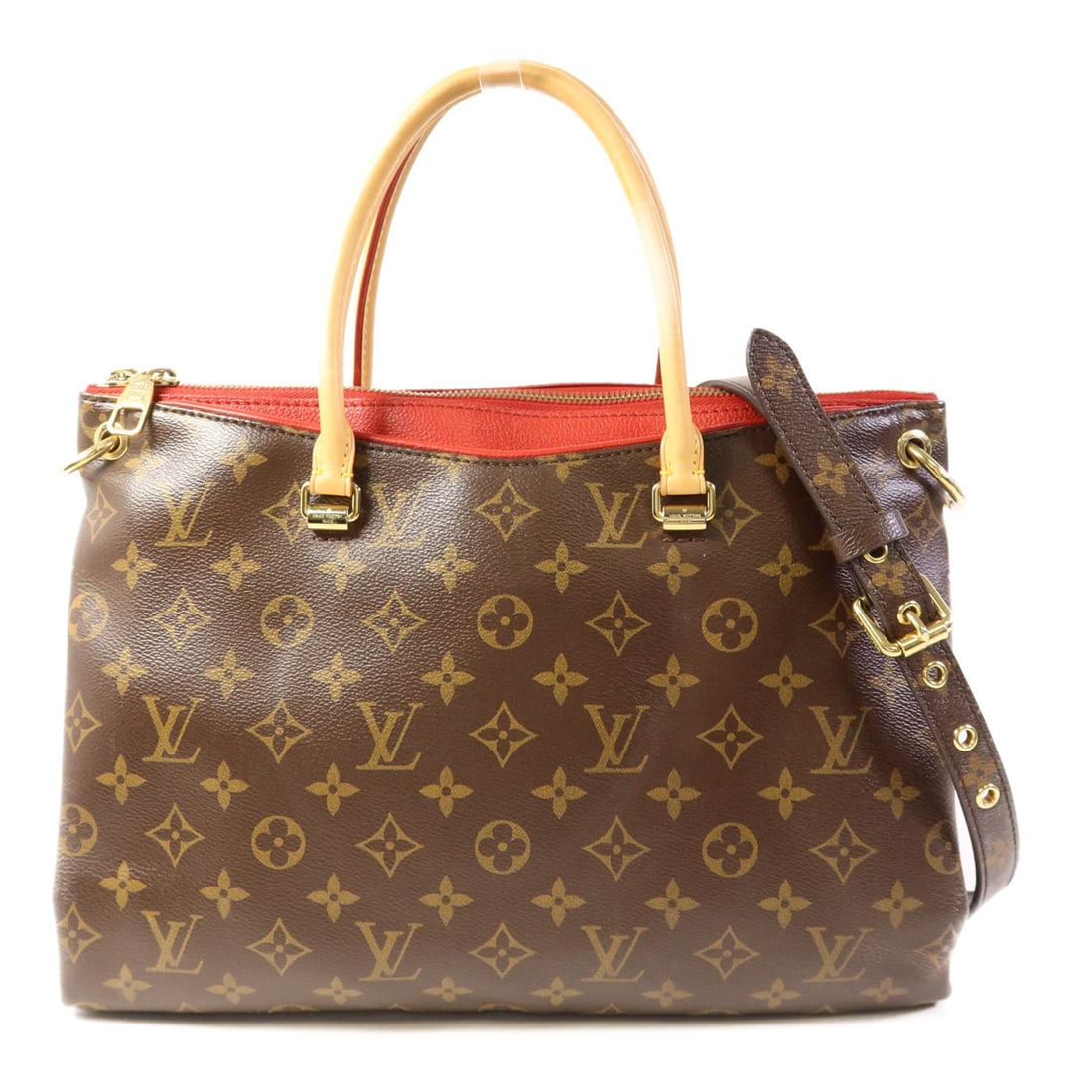 LOUIS VUITTON Pallas 2 Way Shoulder Bag M41175 Monogram Brown Red (1 of 16)
