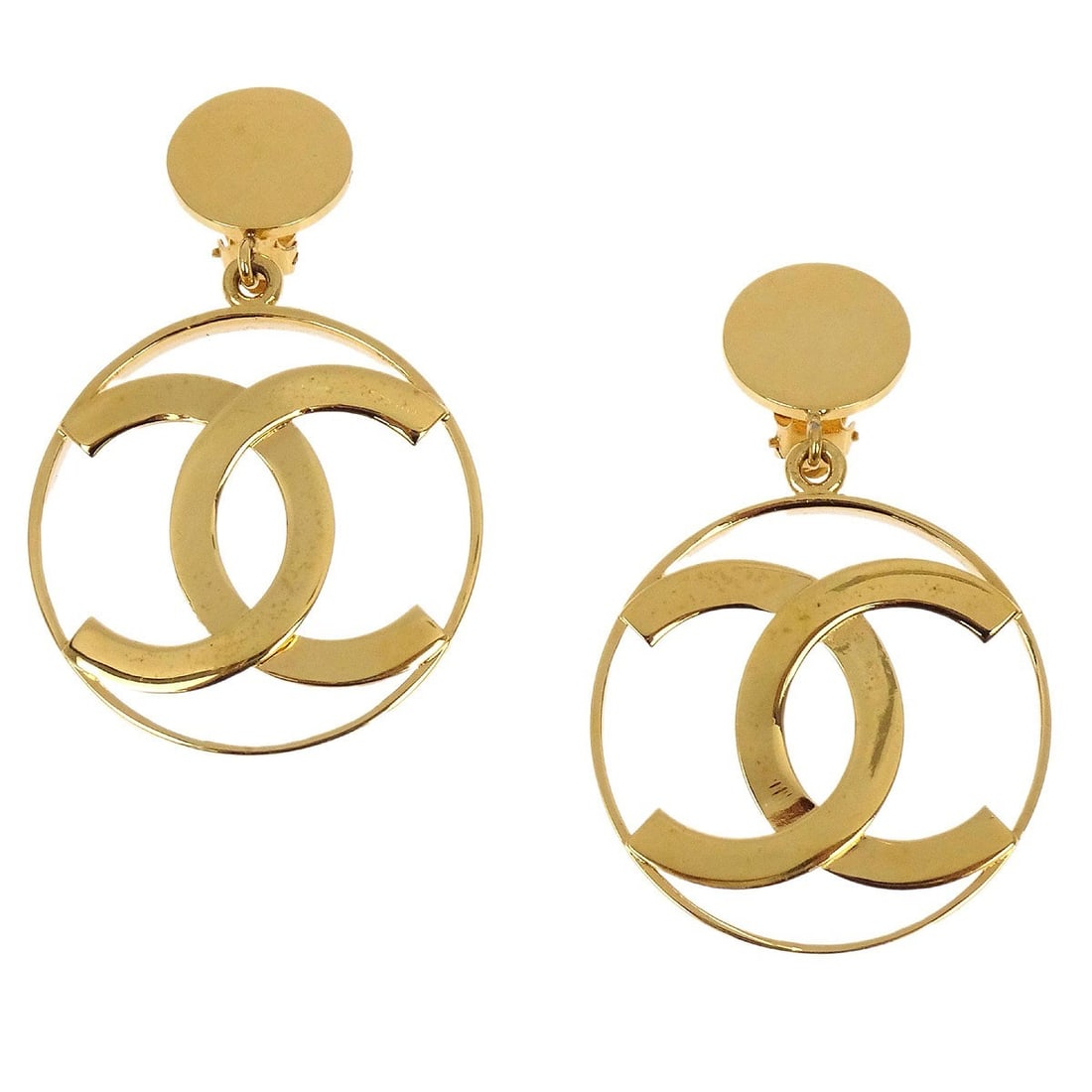 Chanel Gold Tone Hoop Earrings with CC Dangle Clip-On (1 of 4)