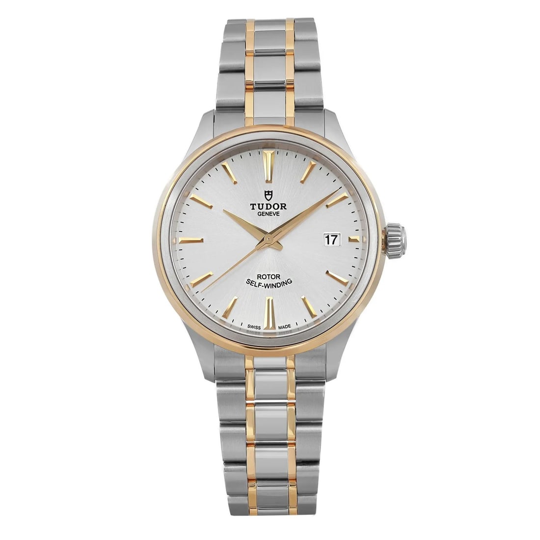 Tudor Style 38mm Automatic Watch 18K Gold Bezel Silver Dial Unworn: Tudor Style 38mm Automatic Watch 18K Gold Bezel Silver Dial Unworn Discover the elegance of this Tudor Style 38mm Automatic Watch, featuring a luxurious 18K yellow gold bezel and a stunning silver dia