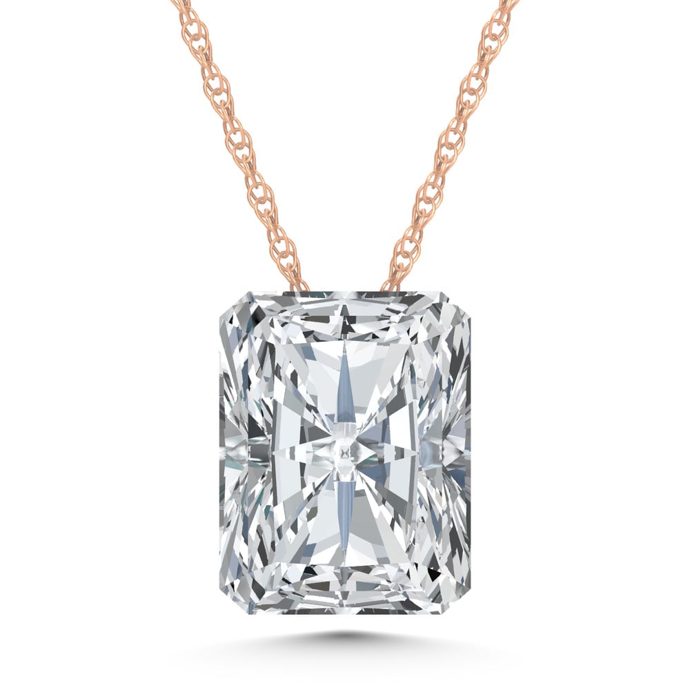 14K Rose Gold Lab Grown Diamond 1 Ct.Tw. Elongated Radiant Slider Pendant: 14K Rose Gold Lab Grown Diamond 1 Ct.Tw. Elongated Radiant Slider Pendant Elegant 14K Rose gold elongated radiant slider pendant featuring lab-grown diamonds totaling 1 carat total weight. 14k Rose Go