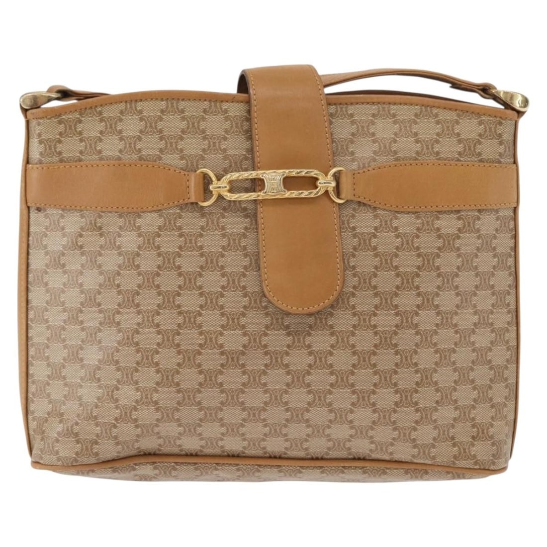 Celine Macadam Beige Canvas Leather Shoulder Bag Vintage Italy: Celine Macadam Beige Canvas Leather Shoulder Bag Vintage Italy This Celine Vintage Macadam shoulder bag features a beige canvas body with leather trim, designed for women. The bag shows signs of use,