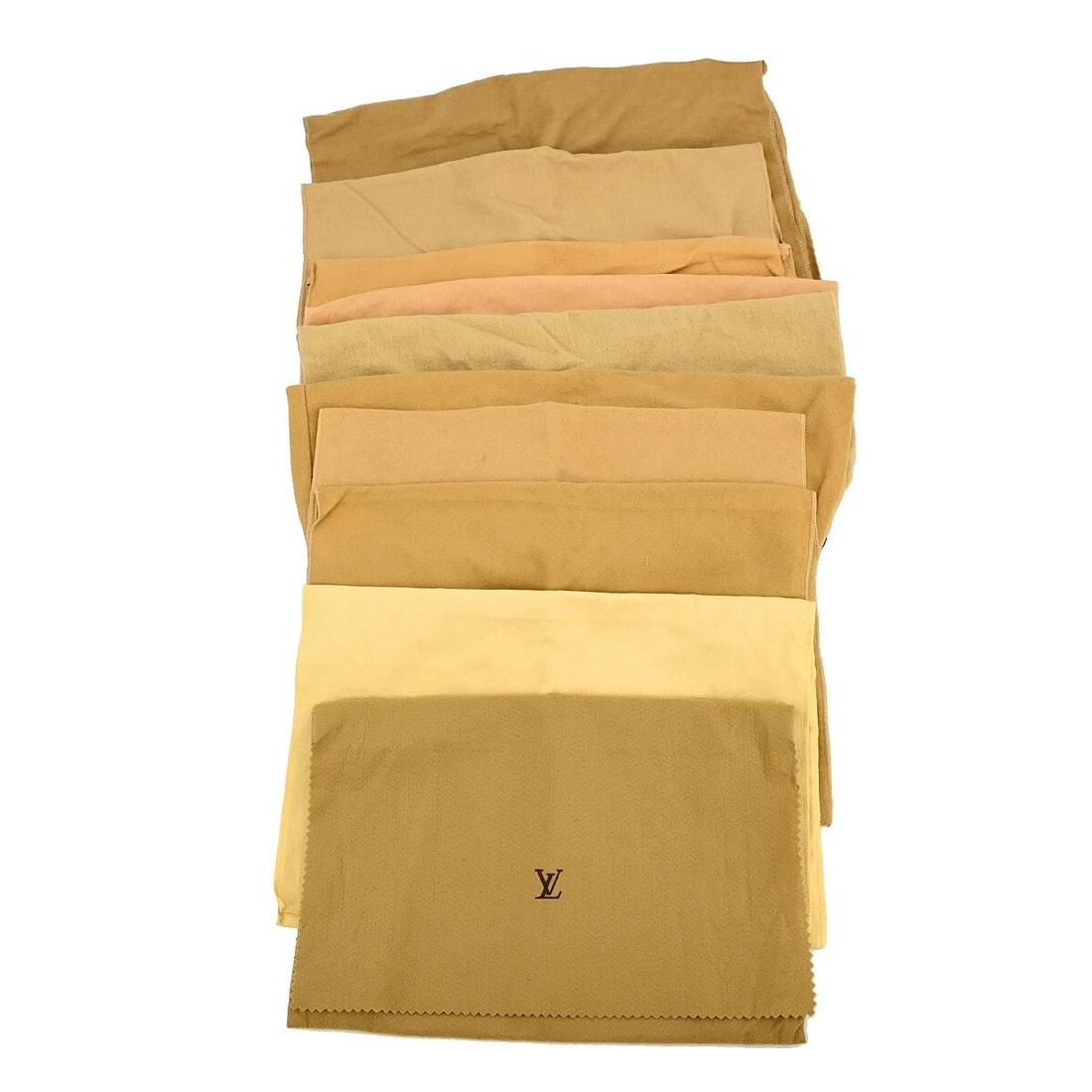 Set of 10 Cotton Brown Beige Louis Vuitton Dustbags: Set of 10 Cotton Brown Beige Louis Vuitton Dustbags This set includes 10 authentic Louis Vuitton dust bags in brown and beige, crafted from 100% cotton. Designed for unisex use, these dust bags are id