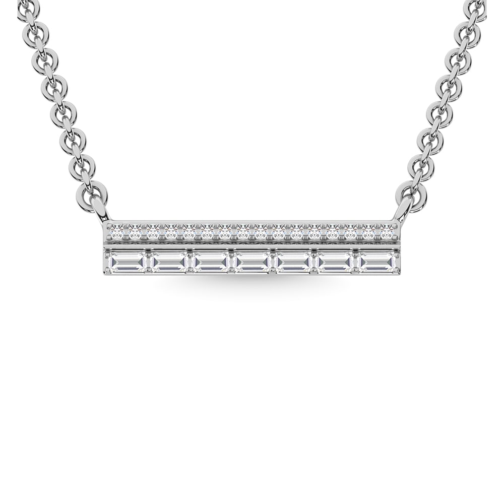 14K White Gold Diamond 1/5 Ct.Tw. Fashion Necklace: 14K White Gold Diamond 1/5 Ct.Tw. Fashion Necklace 14k White Gold Stone Color: G-h Stone Clarity: I1 Unless otherwise specified, pendants that include a chain are paired with our standard 18-inch leng