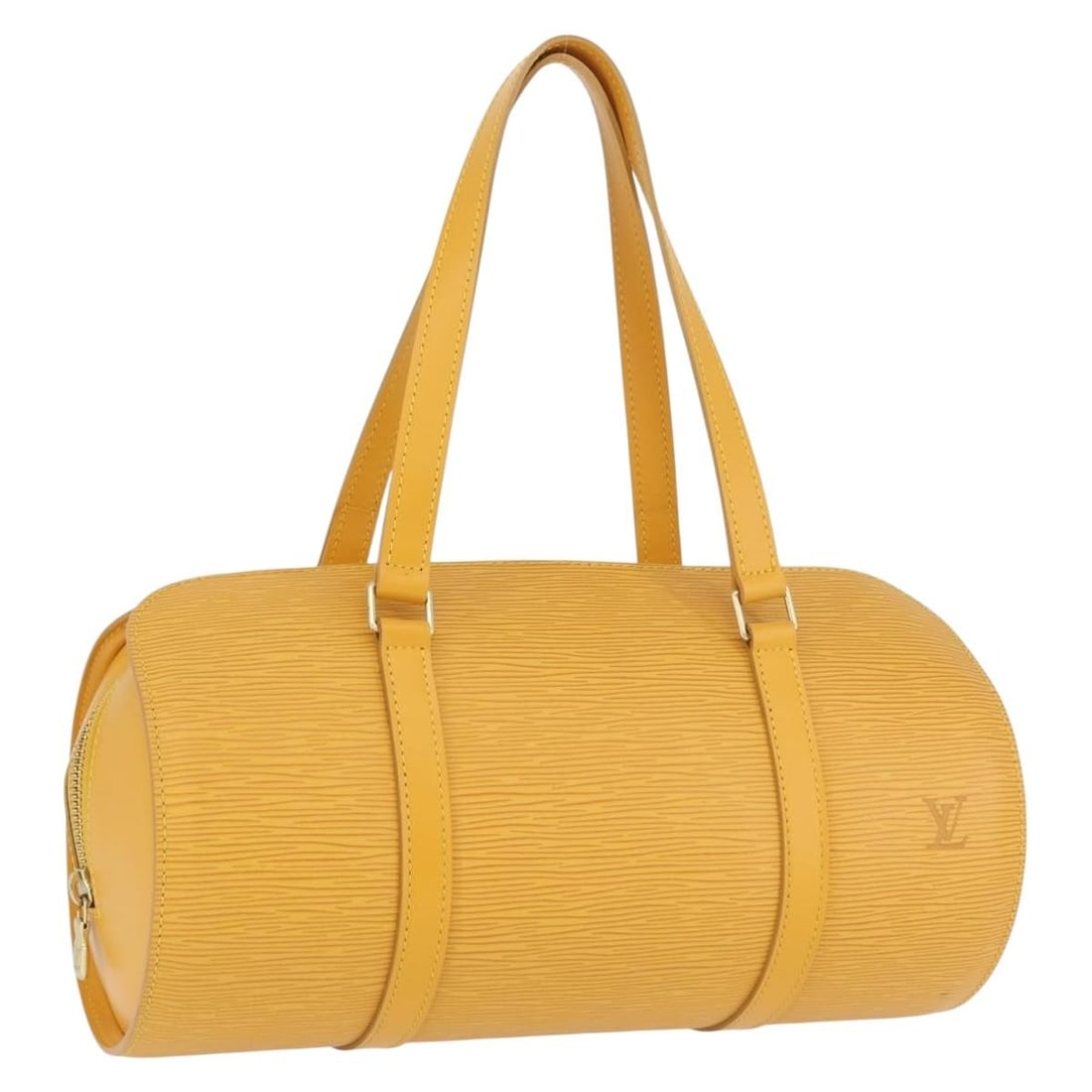 Yellow Epi Leather Soufflot Handbag by Louis Vuitton with Dust Bag M52229: Yellow Epi Leather Soufflot Handbag by Louis Vuitton with Dust Bag M52229 This Louis Vuitton Epi Soufflot handbag features a distinctive yellow Epi leather exterior and is designed for women. The bag