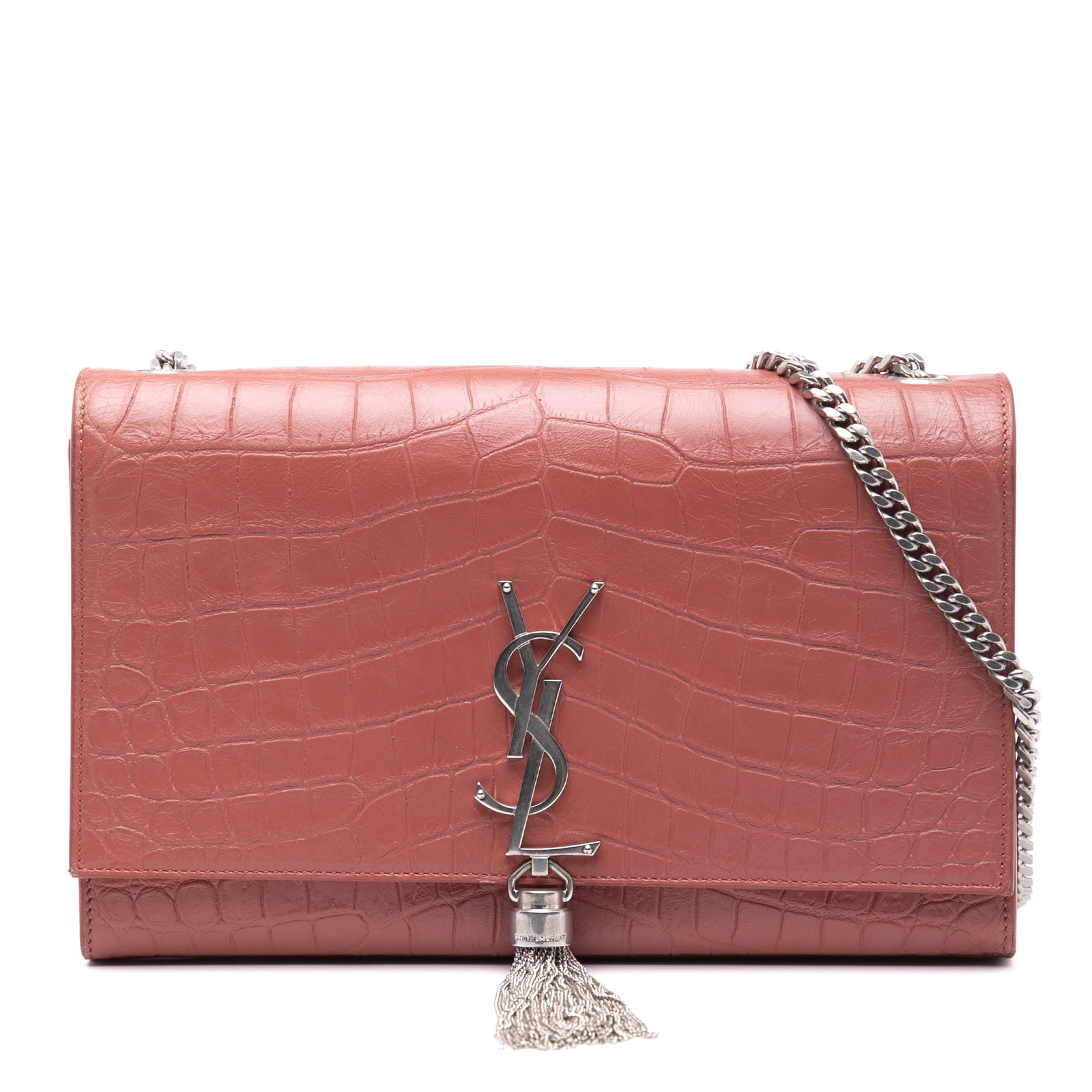 Saint Laurent Medium Pink Croc Embossed Leather Kate Crossbody Bag (1 of 8)