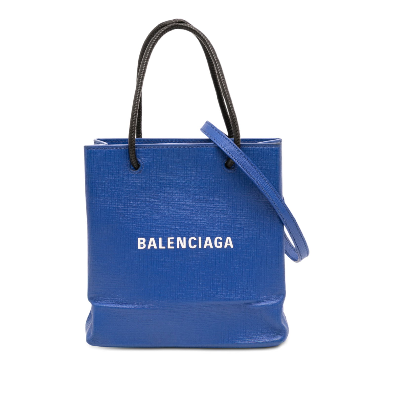 Balenciaga XXS Blue Leather Structured Logo Tote with Shoulder Strap (1 of 10)
