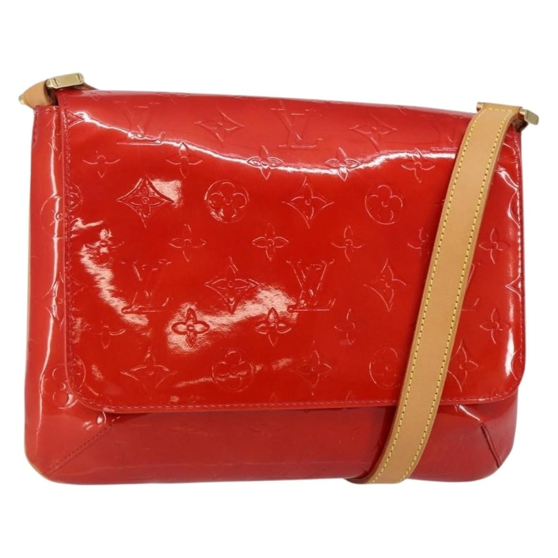 LOUIS VUITTON Monogram Vernis Red Thompson Street Shoulder Bag M91094: LOUIS VUITTON Monogram Vernis Red Thompson Street Shoulder Bag M91094 Introducing the LOUIS VUITTON Monogram Vernis Thompson Street Bag in a stunning red patent leather finish. This stylish shoulder b