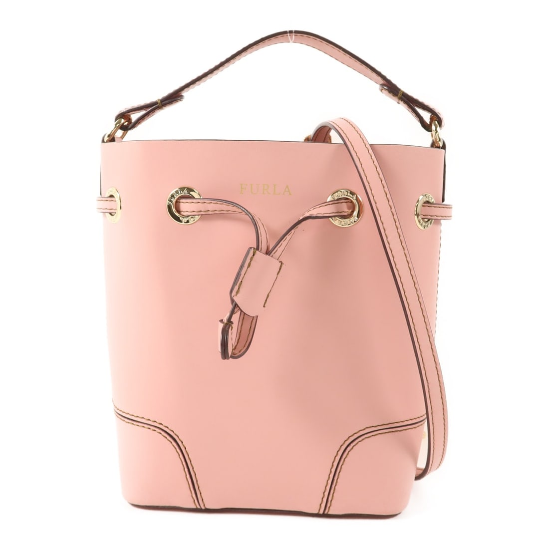 Furla Pink Calfskin 2way Shoulder Bag with Gold Hardware: Furla Pink Calfskin 2way Shoulder Bag with Gold Hardware This Furla 2-way shoulder bag is crafted from pink calfskin leather and features gold-tone hardware. Designed for women, it offers versatile st