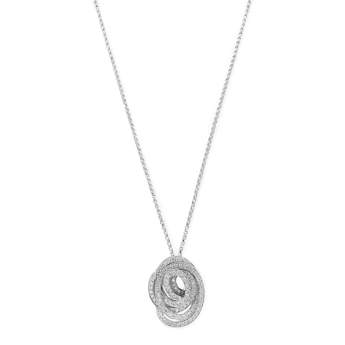18K White Gold Spiral Pendant Necklace with 1.25ct Round Diamonds by Giloro: 18K White Gold Spiral Pendant Necklace with 1.25ct Round Diamonds by Giloro This Giloro pendant necklace is crafted from 18K white gold and features a spiral pendant adorned with pave set round cut na