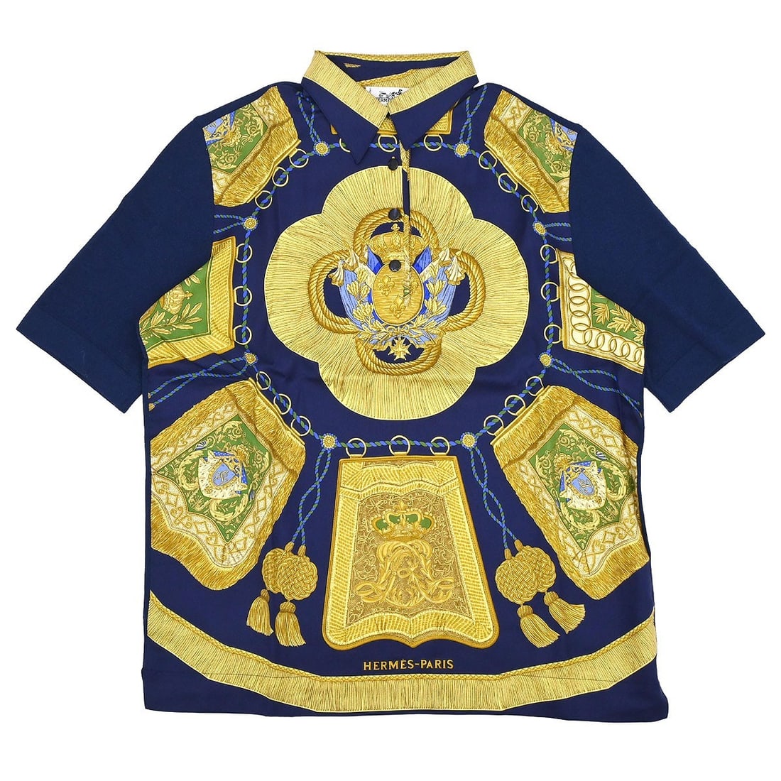 Hermes Women's Navy Polo Shirt Vintage Silk Cotton Cashmere Size S (1 of 11)