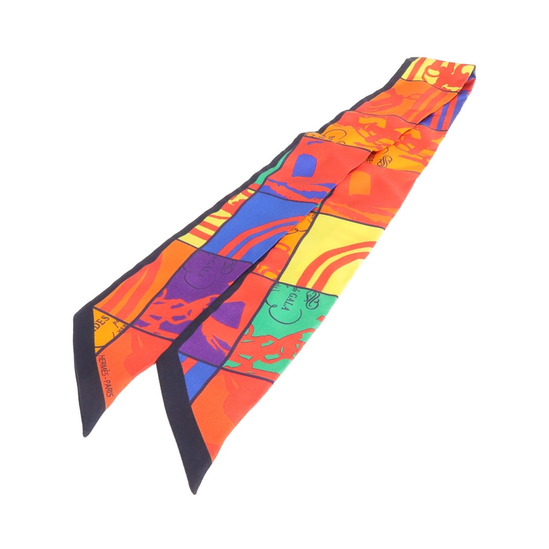 Hermes Silk Twilly Scarf for Women in Red Orange Multicolor (1 of 8)