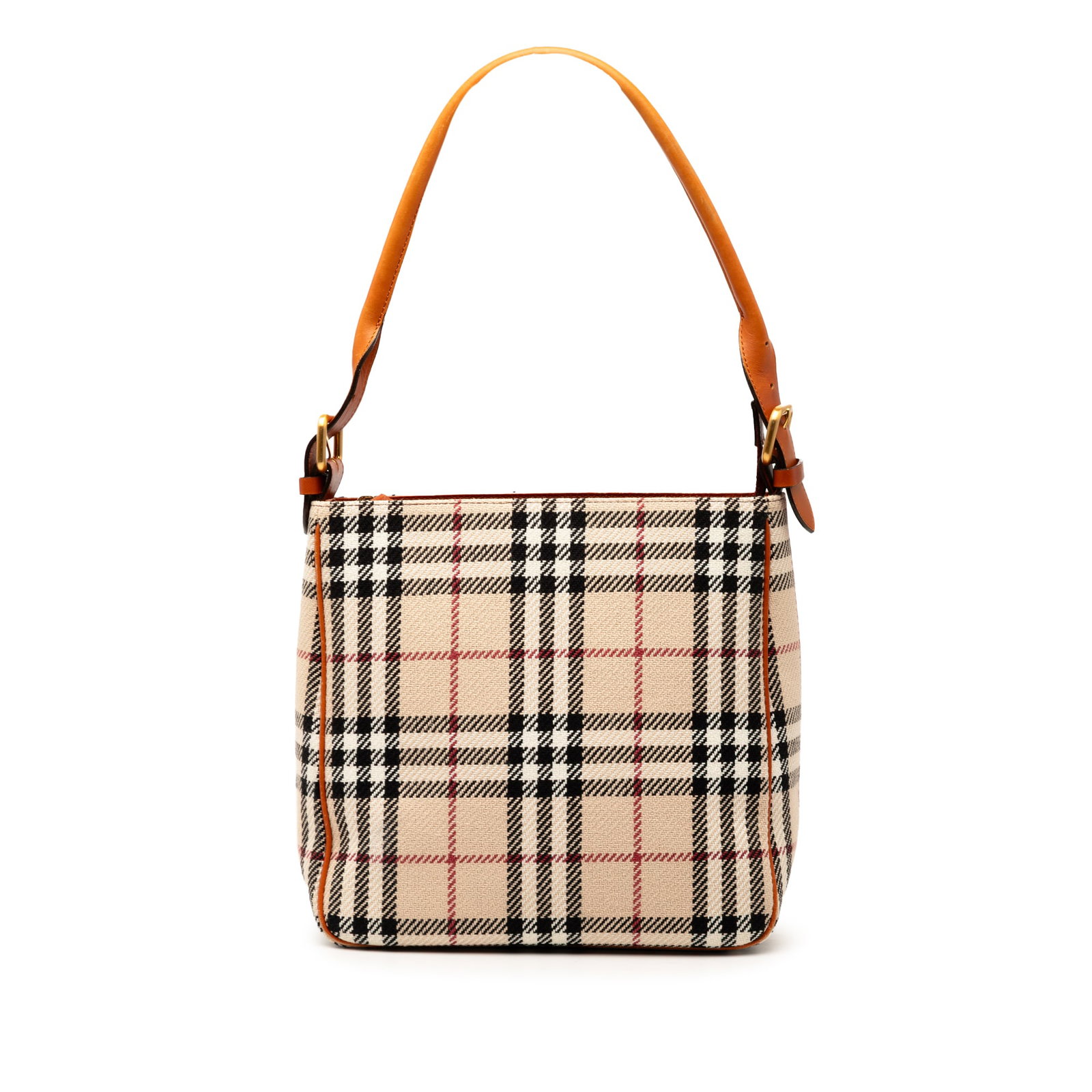 Burberry House Check Tweed Shoulder Bag with Leather Trim: Burberry House Check Tweed Shoulder Bag with Leather Trim This exquisite Burberry House Check Tweed Shoulder Bag showcases a classic house check tweed body elegantly complemented by leather trim. The