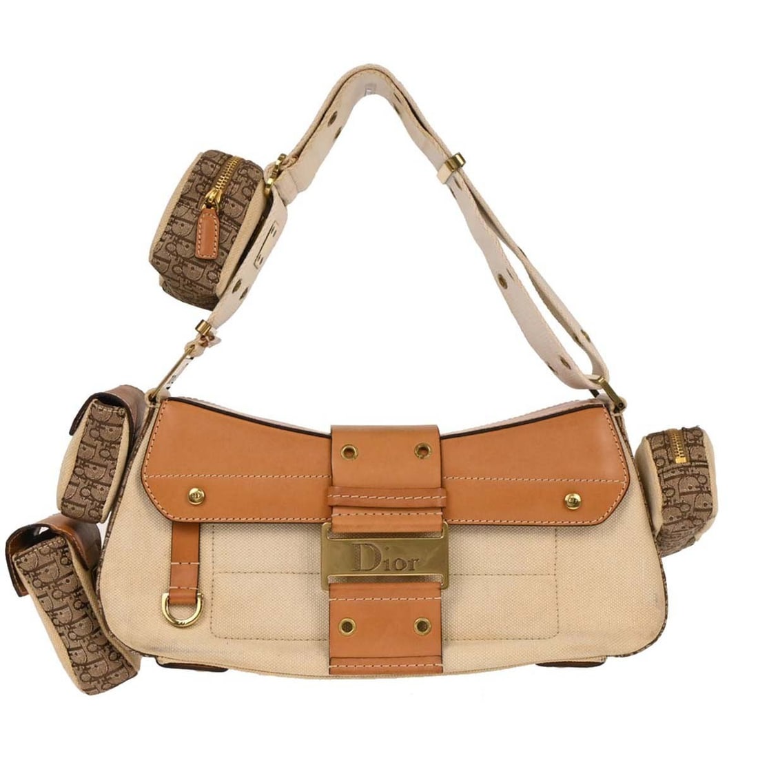Dior Street Chic Beige Canvas Shoulder Bag with Gold Accents (1 of 10)