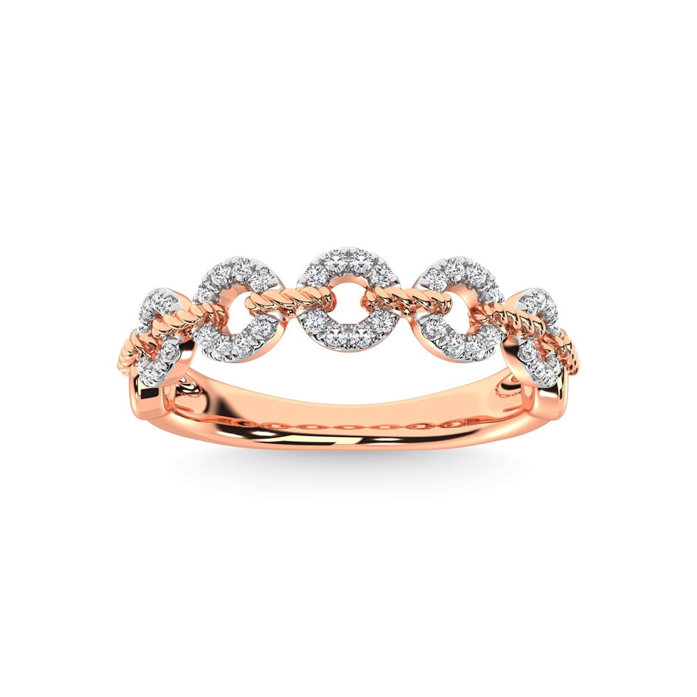 14K Rose Gold Diamond 1/5 Ct.Tw. Stackable Ring: 14K Rose Gold Diamond 1/5 Ct.Tw. Stackable Ring 14k Rose Gold Stone Color: G-h Stone Clarity: I1 Each ring is presented in standard size 6.5. Complimentary resizing is available between sizes 510 (in