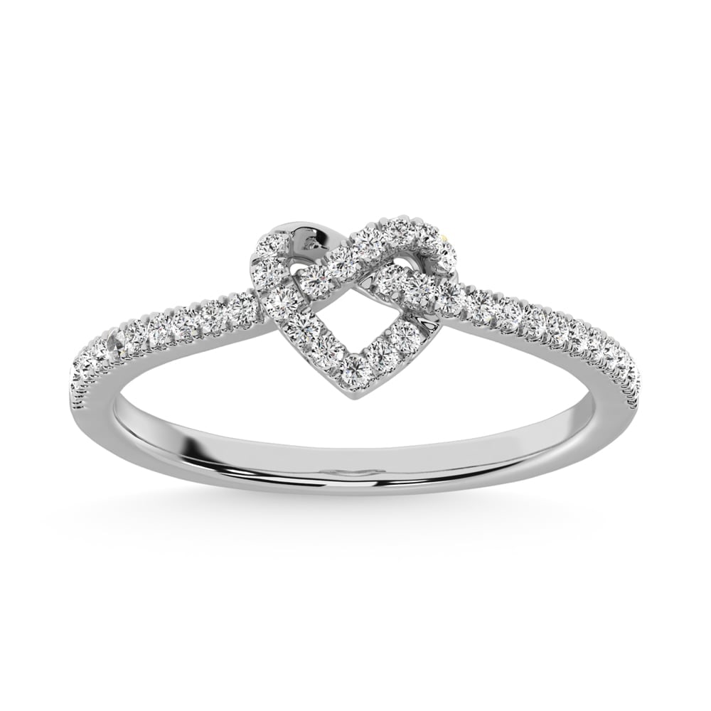 10K White Gold 1/6 Ct.tw Diamond Heart Ring: 10K White Gold 1/6 Ct.tw Diamond Heart Ring This magnificent ring is twist into a clever heart-shaped knot at the center symbol of affection and commitment. This promise ring captivates with 1/6 Ct.Tw