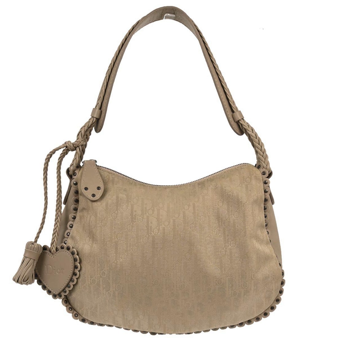 Dior Trotter Canvas and Leather Beige Medium Shoulder Bag 09-BO-0047: Dior Trotter Canvas and Leather Beige Medium Shoulder Bag 09-BO-0047 This Christian Dior beige Trotter Ethnic shoulder bag features a medium-sized silhouette crafted from canvas and leather. The bag i