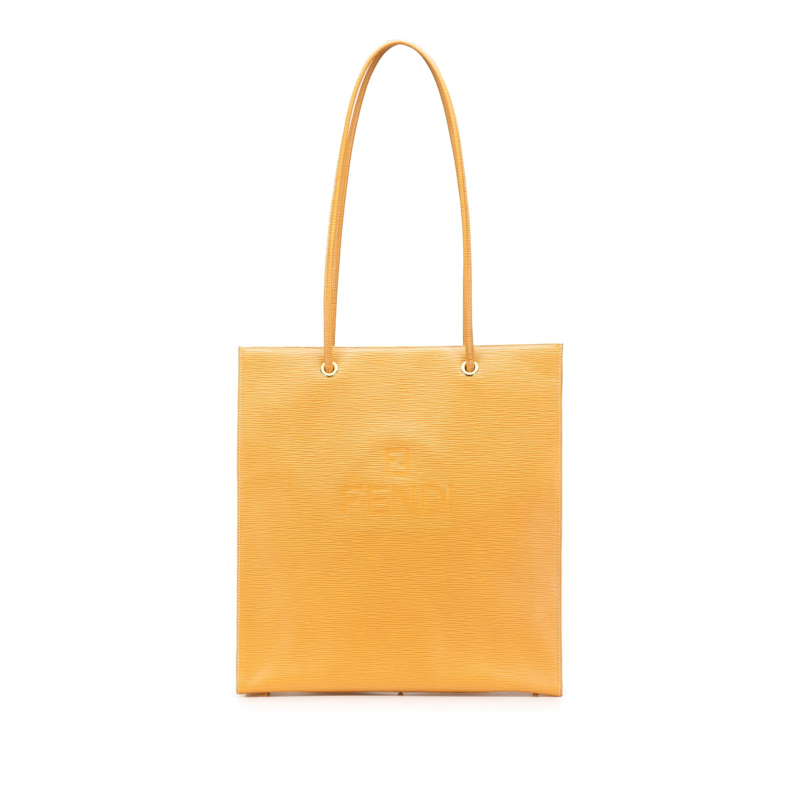 Fendi Yellow Leather Tote with Rolled Straps Made in Italy: Fendi Yellow Leather Tote with Rolled Straps Made in Italy This stylish Fendi Leather Tote is designed with a luxurious leather body and features rolled leather straps for comfortable carrying. The op
