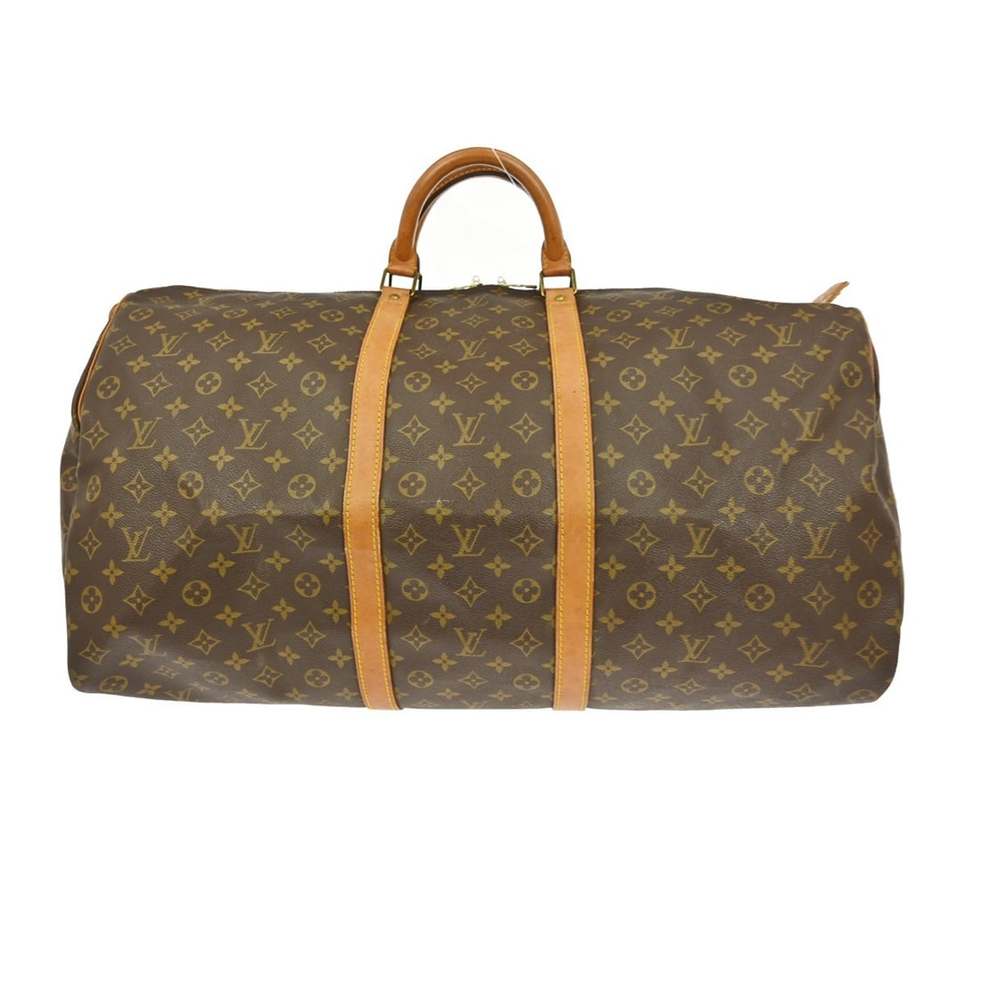 Louis Vuitton Monogram Canvas Keepall Travel Bag 60cm Brown Unisex: Louis Vuitton Monogram Canvas Keepall Travel Bag 60cm Brown Unisex This Louis Vuitton Keepall Bag features the iconic Monogram canvas in brown and is designed for unisex use. The bag is in used condit