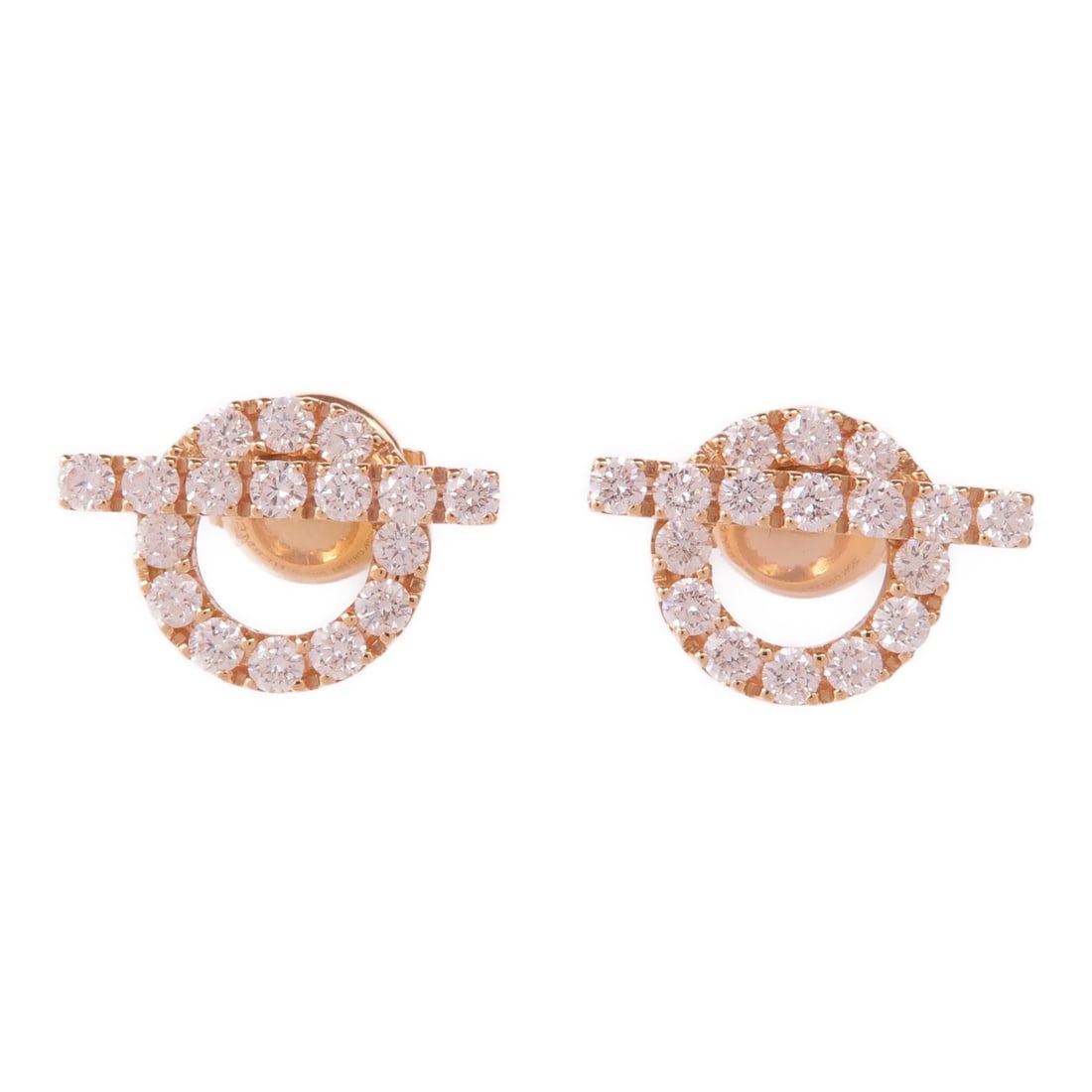 HERMES Finesse Diamond Earrings in 18K Pink Gold: HERMES Finesse Diamond Earrings in 18K Pink Gold Elevate your elegance with these exquisite HERMES Finesse Earrings, crafted from luxurious 18K pink gold (K18PG). These pierced earrings feature dazzli