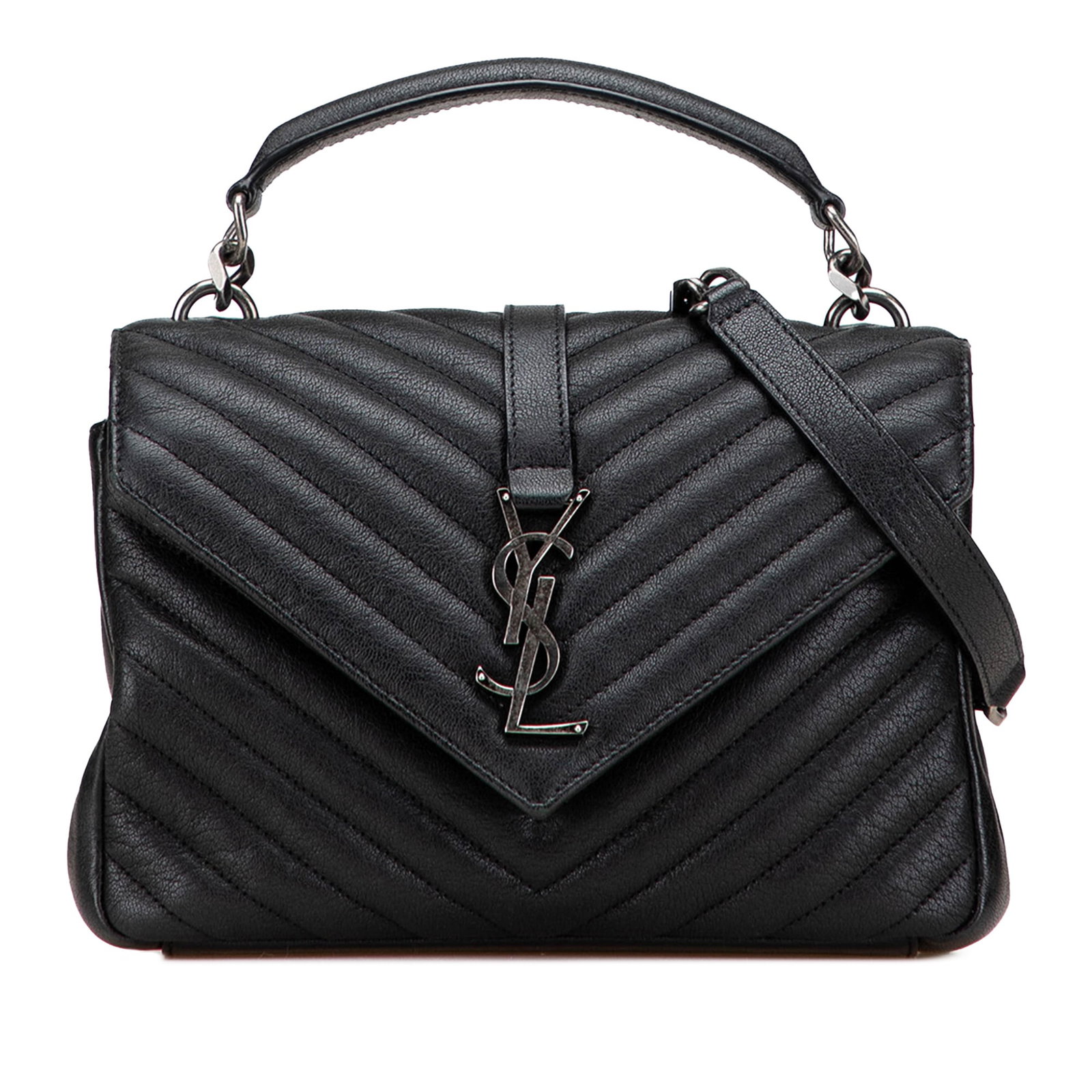 Saint Laurent Medium Chevron Quilted Sheepskin College Satchel Black (1 of 10)