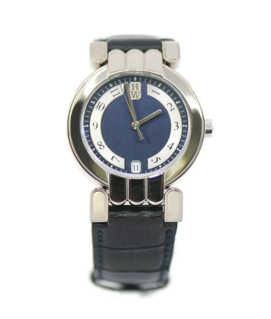 Harry Winston Premier 18K White Gold Automatic Watch Blue Dial: Harry Winston Premier 18K White Gold Automatic Watch Blue Dial Presenting the elegant Harry Winston Premier 18K White Gold Watch, a stunning wristwatch that embodies luxury and sophistication. This pr