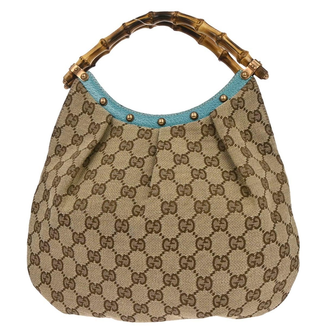 Gucci Bamboo Hobo Shoulder Bag GG Beige Blue Canvas Vintage (1 of 10)