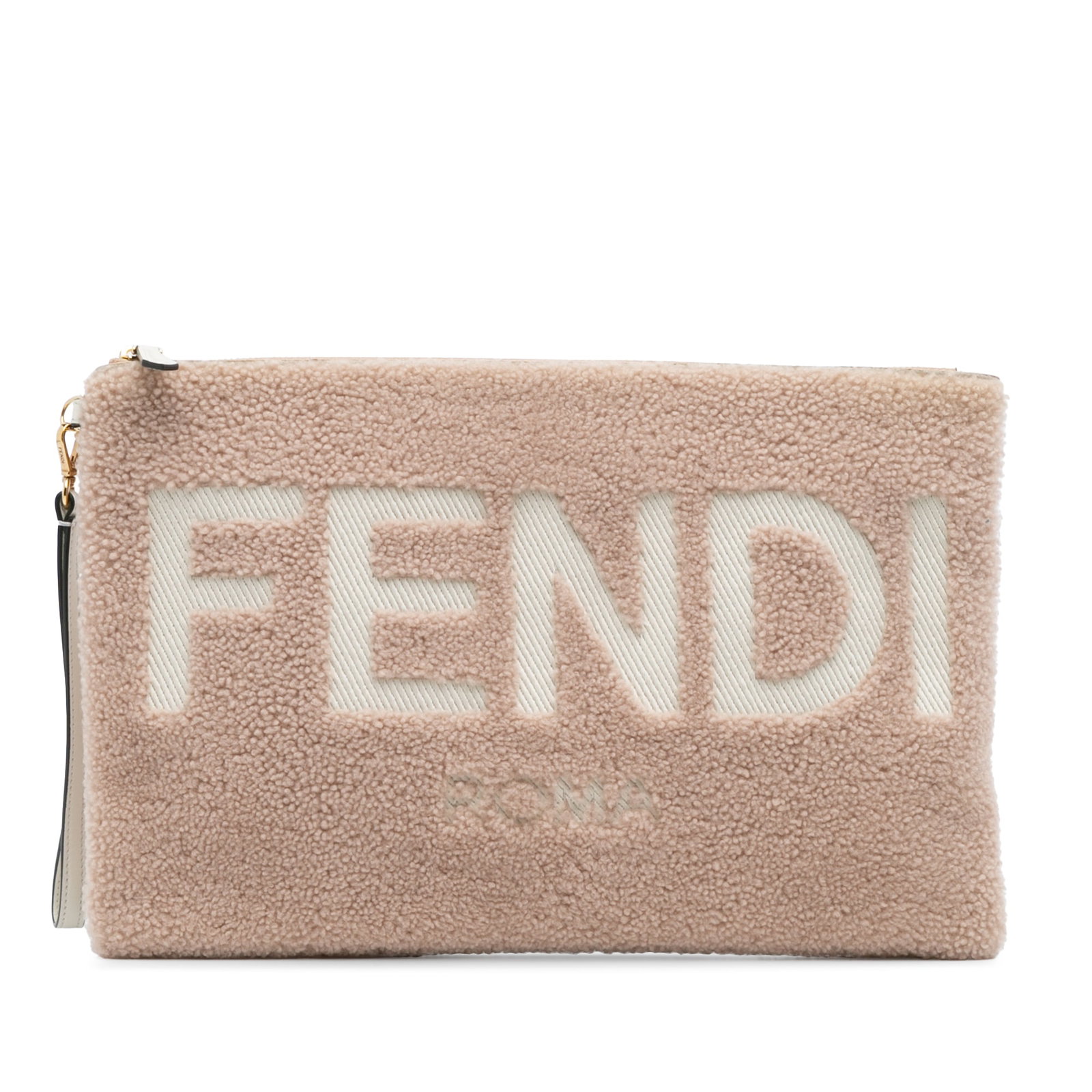Fendi Shearling Logo Flat Pouch Brown Leather Wrist Strap (1 of 11)
