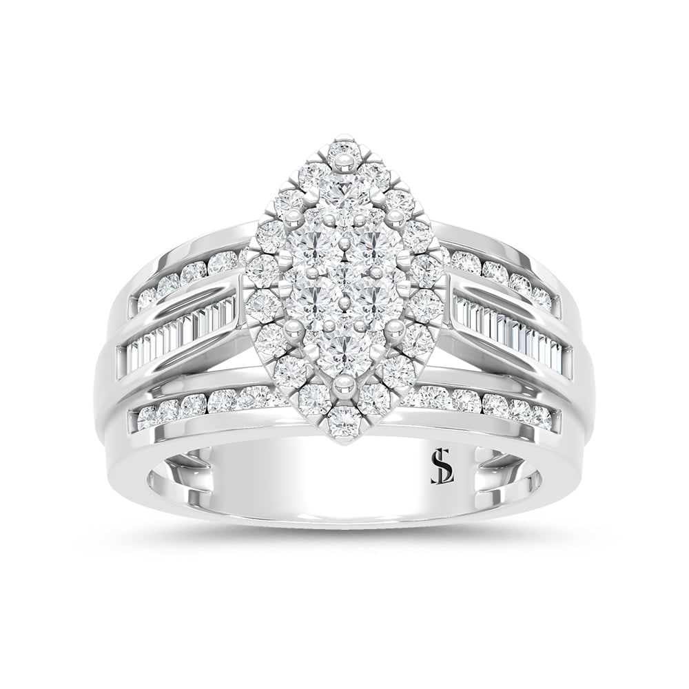 10K White Gold 1 Ct.Tw. Diamond Engagement Ring: 10K White Gold 1 Ct.Tw. Diamond Engagement Ring Ask Her To Be Yours With The Eye-Catching 10K White Gold Engagement Ring, Which Features A Diamond-Studded Shank And Frame Surrounding A 1 Ct.Tw. 10k Wh