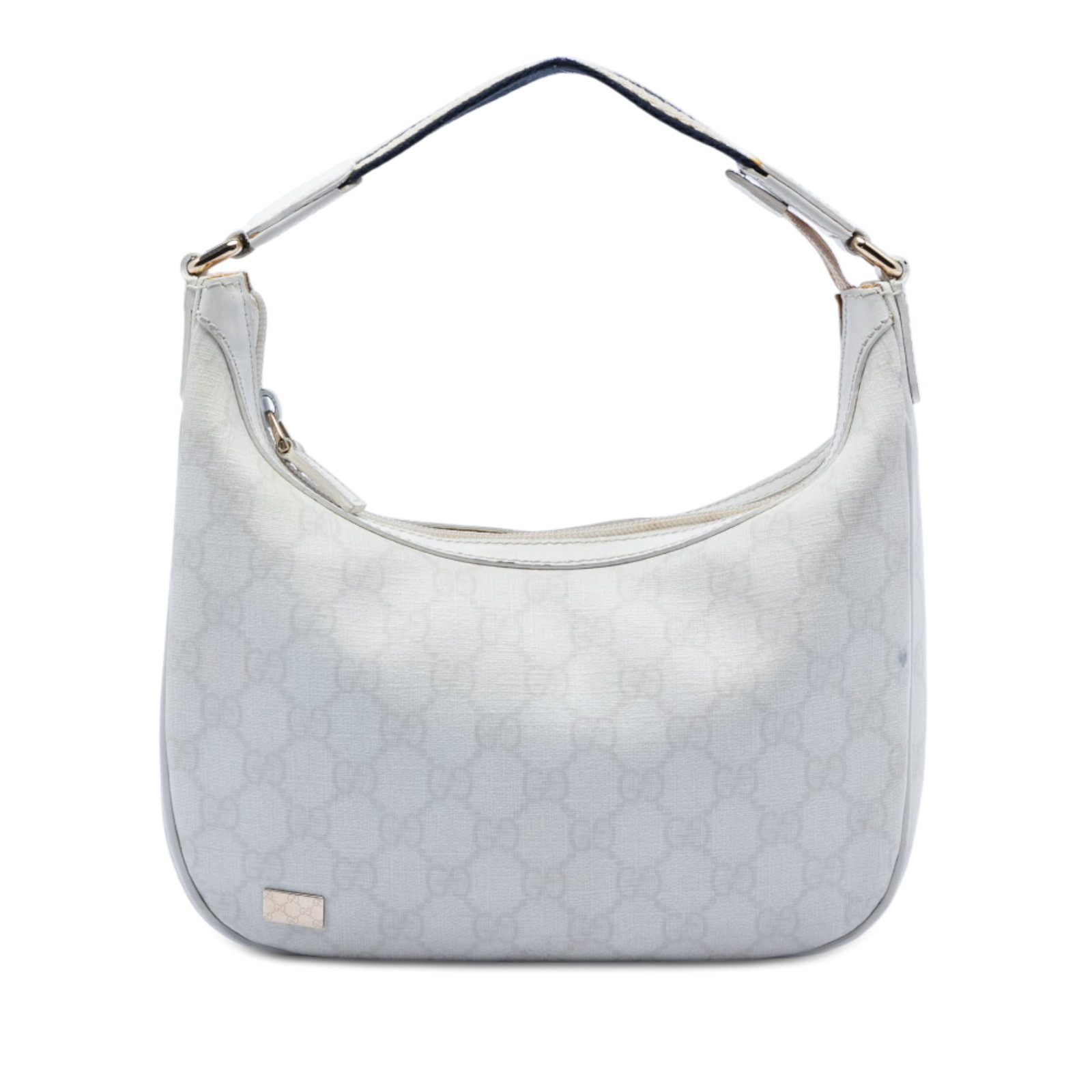 Gucci GG Supreme Pop White Canvas Handbag with Leather Trim: Gucci GG Supreme Pop White Canvas Handbag with Leather Trim This Gucci GG Supreme Pop Handbag features a coated canvas body with leather trim, a flat strap, top zip closure, and interior pockets. The
