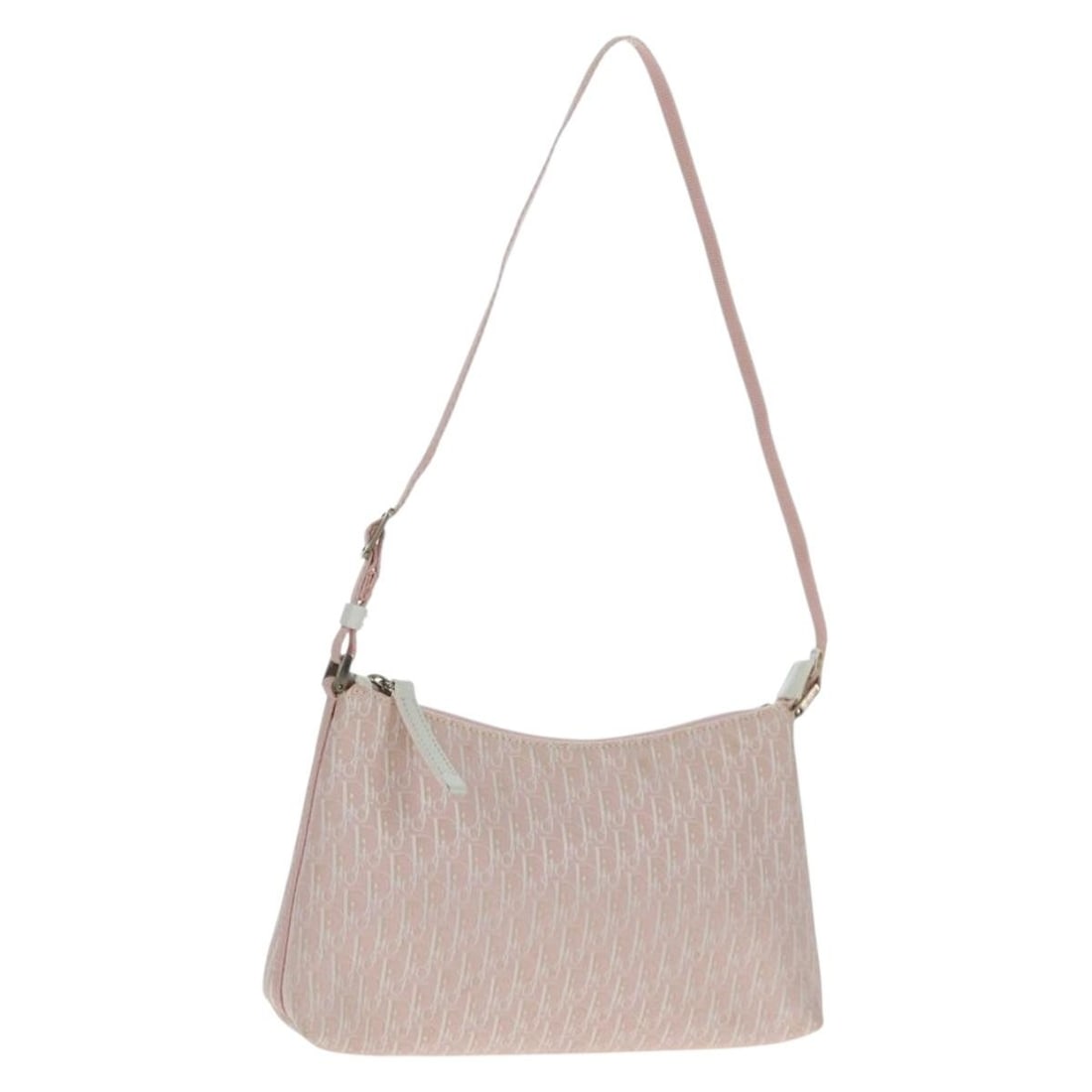 Christian Dior Pink Trotter Canvas Shoulder Bag with Silver Details and Dust Bag: Christian Dior Pink Trotter Canvas Shoulder Bag with Silver Details and Dust Bag This Christian Dior Trotter Canvas shoulder bag features a stylish pink and silver exterior crafted from signature Trot