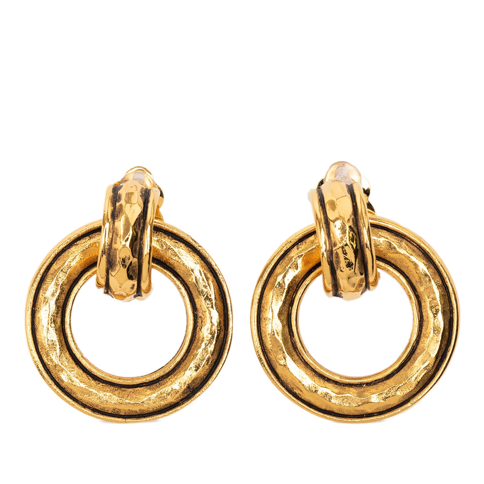 Chanel Gold Plated Metal Drop Hoop Clip On Earrings (1 of 3)