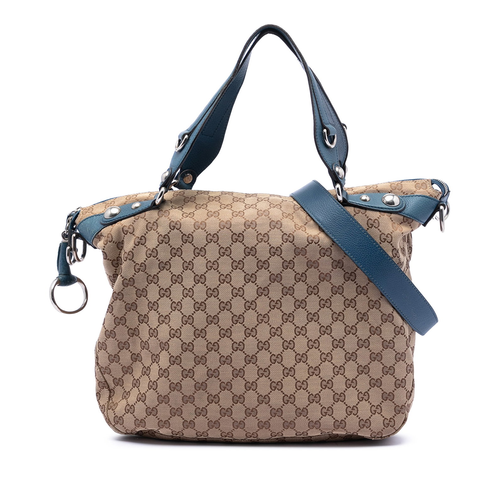 Gucci GG Canvas Icon Bit Large Satchel with Leather Trim: Gucci GG Canvas Icon Bit Large Satchel with Leather Trim This Gucci Large GG Canvas Icon Bit Satchel features a beige canvas body with leather trim, flat leather handles, and a detachable flat leather