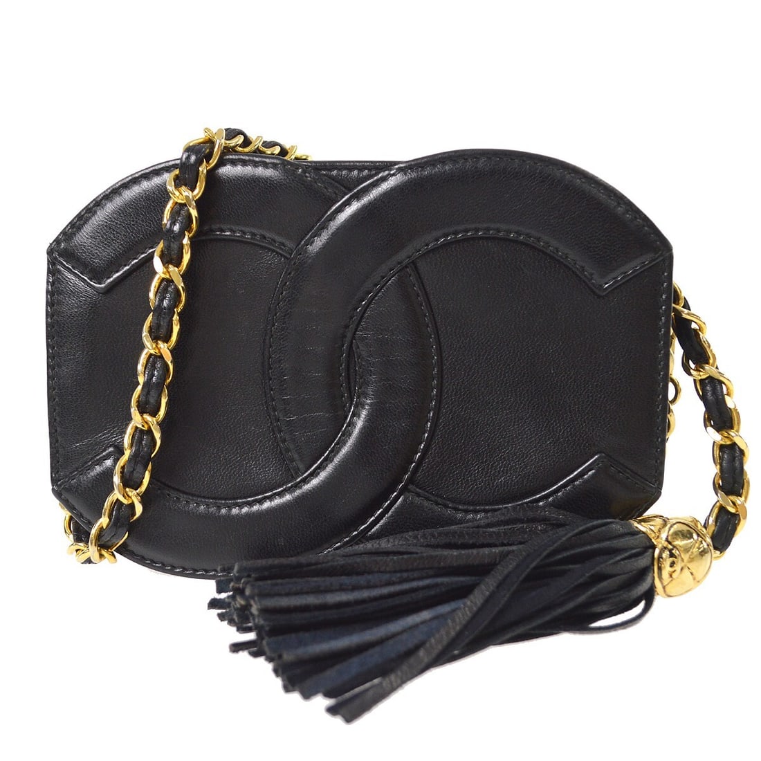 Chanel Jumbo CC Fringe Black Lambskin Shoulder Bag with Chain Strap: Chanel Jumbo CC Fringe Black Lambskin Shoulder Bag with Chain Strap This chic Chanel Jumbo CC Fringe Single Chain Shoulder Bag is crafted from luxurious black lambskin, making it a stylish addition to