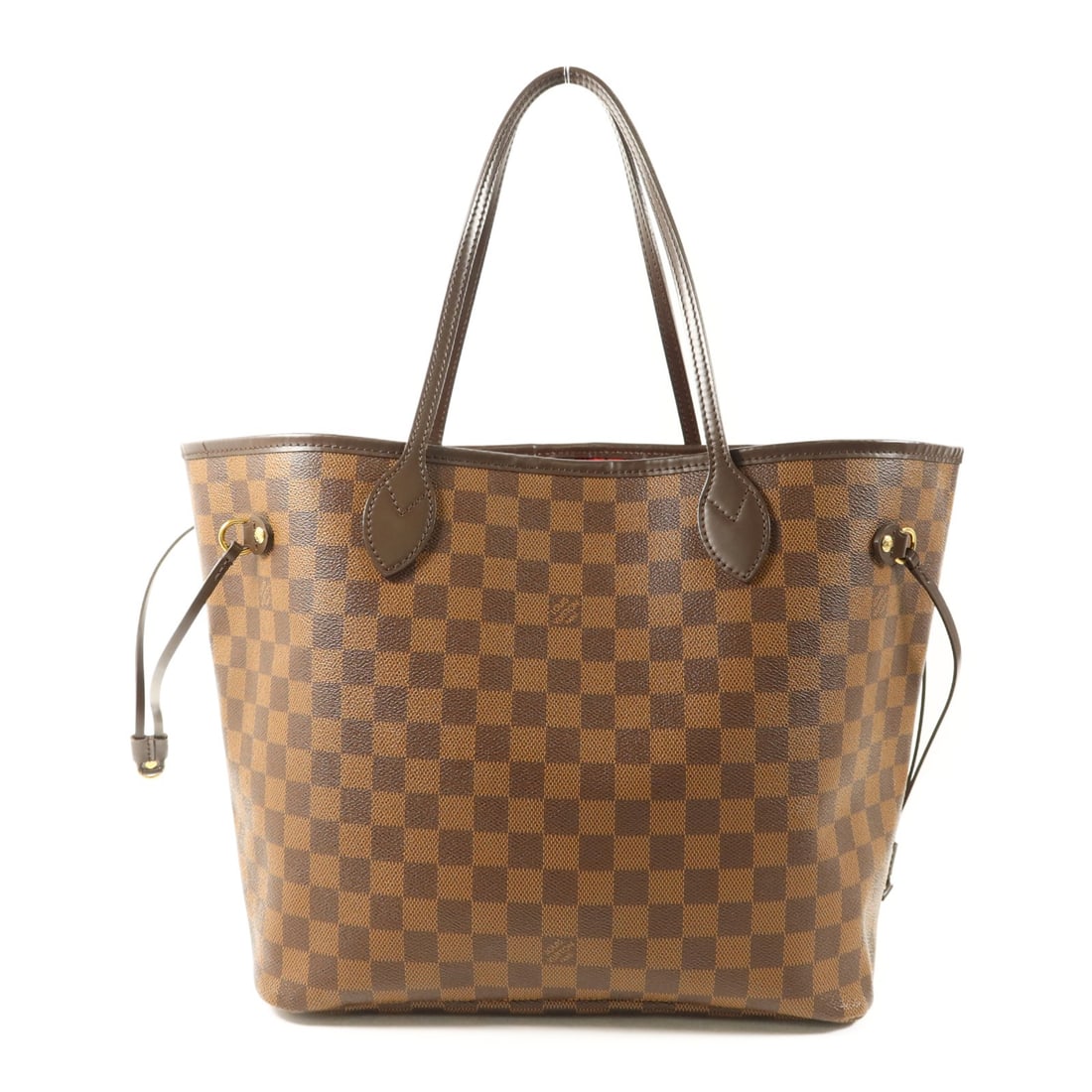 Neverfull MM Tote by Louis Vuitton with Gold Hardware Damier Brown Canvas: Neverfull MM Tote by Louis Vuitton with Gold Hardware Damier Brown Canvas This Louis Vuitton Neverfull MM tote bag features the iconic Damier pattern in brown PVC coated canvas. Designed for women, it