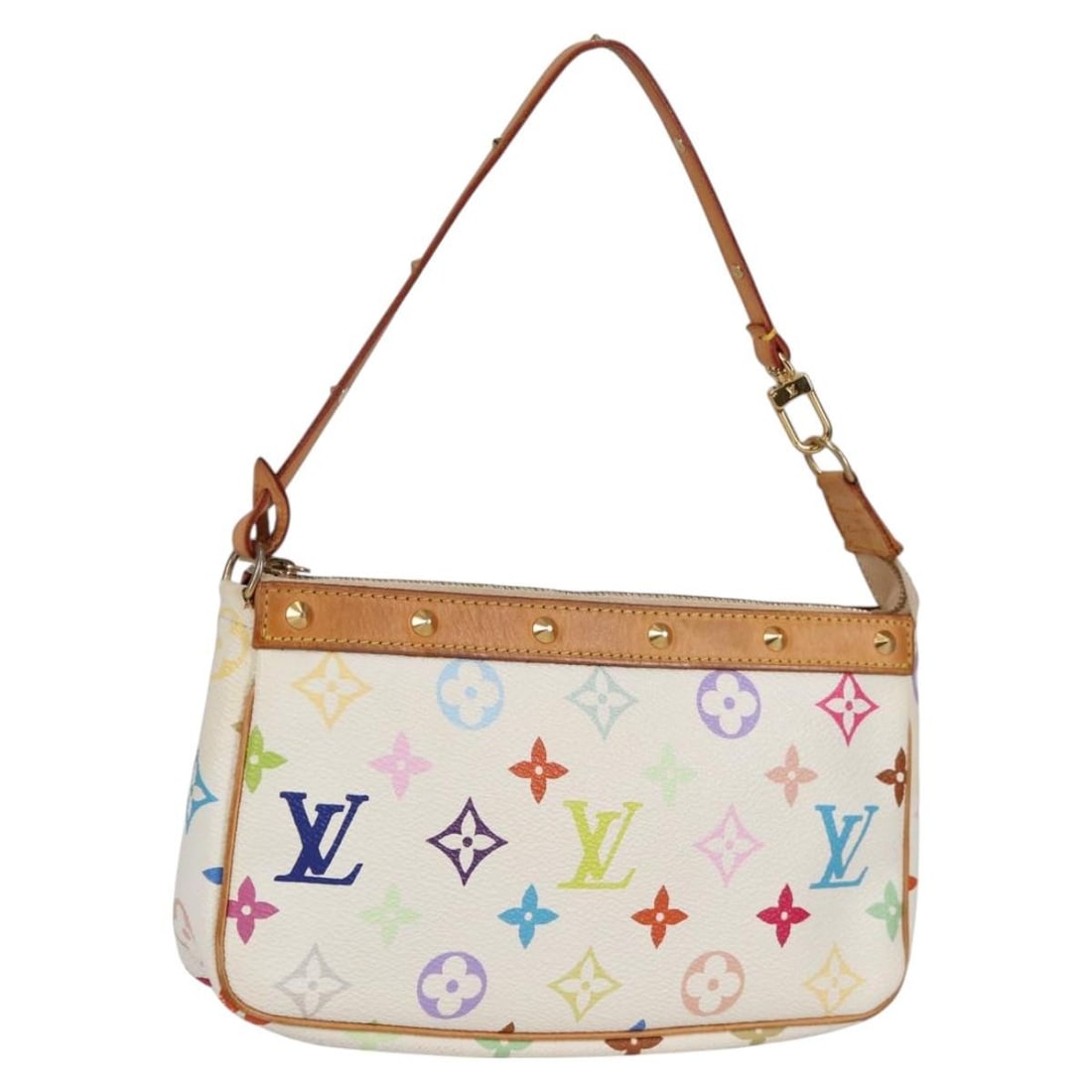 Louis Vuitton Monogram Multicolor Pochette Pouch White M92649 Authentic (1 of 18)