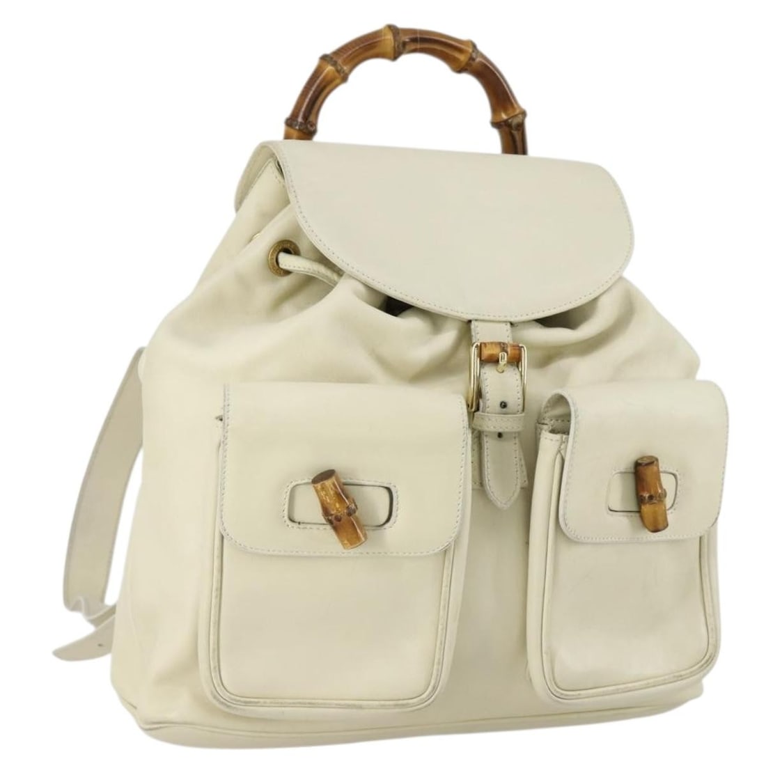 Beige Leather Vintage Bamboo Backpack by Gucci Italy (1 of 18)