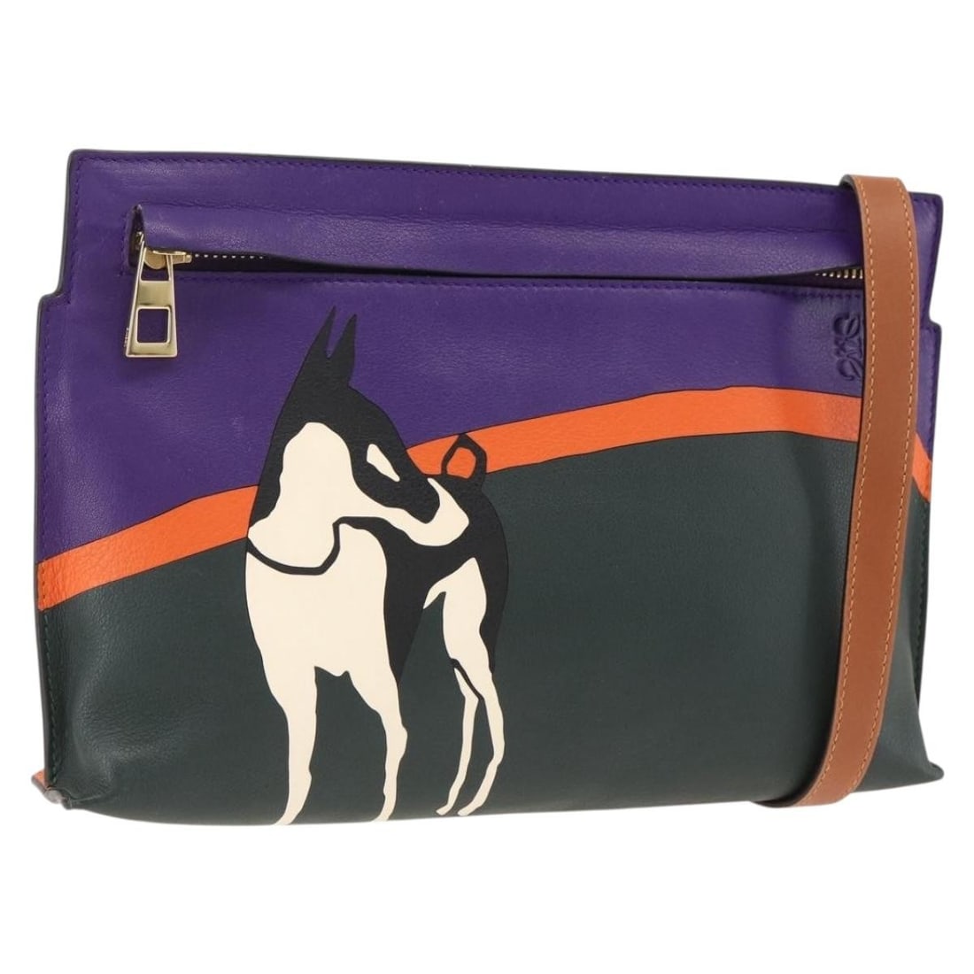 Loewe John Allen Leather Shoulder Bag in Purple and Gold with Dust Bag: Loewe John Allen Leather Shoulder Bag in Purple and Gold with Dust Bag This LOEWE John Allen collaboration shoulder bag features a stylish purple and gold leather exterior. Designed for women, the bag