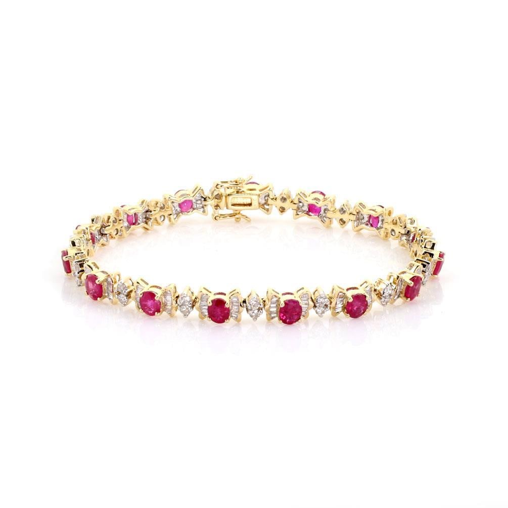 Elegant 14k Two Tone Gold Ruby Diamond Butterfly Tennis Bracelet 9.25ct: Elegant 14k Two Tone Gold Ruby Diamond Butterfly Tennis Bracelet 9.25ct This stunning tennis bracelet is crafted from 14k yellow and white gold and features an exquisite butterfly link design. Each bu