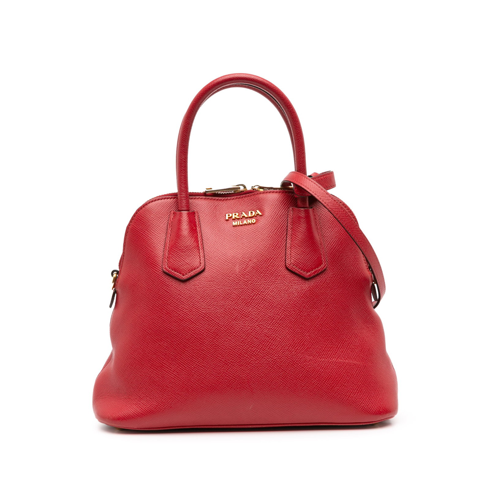 Prada Medium Saffiano Dome Satchel Red Leather Italy (1 of 10)