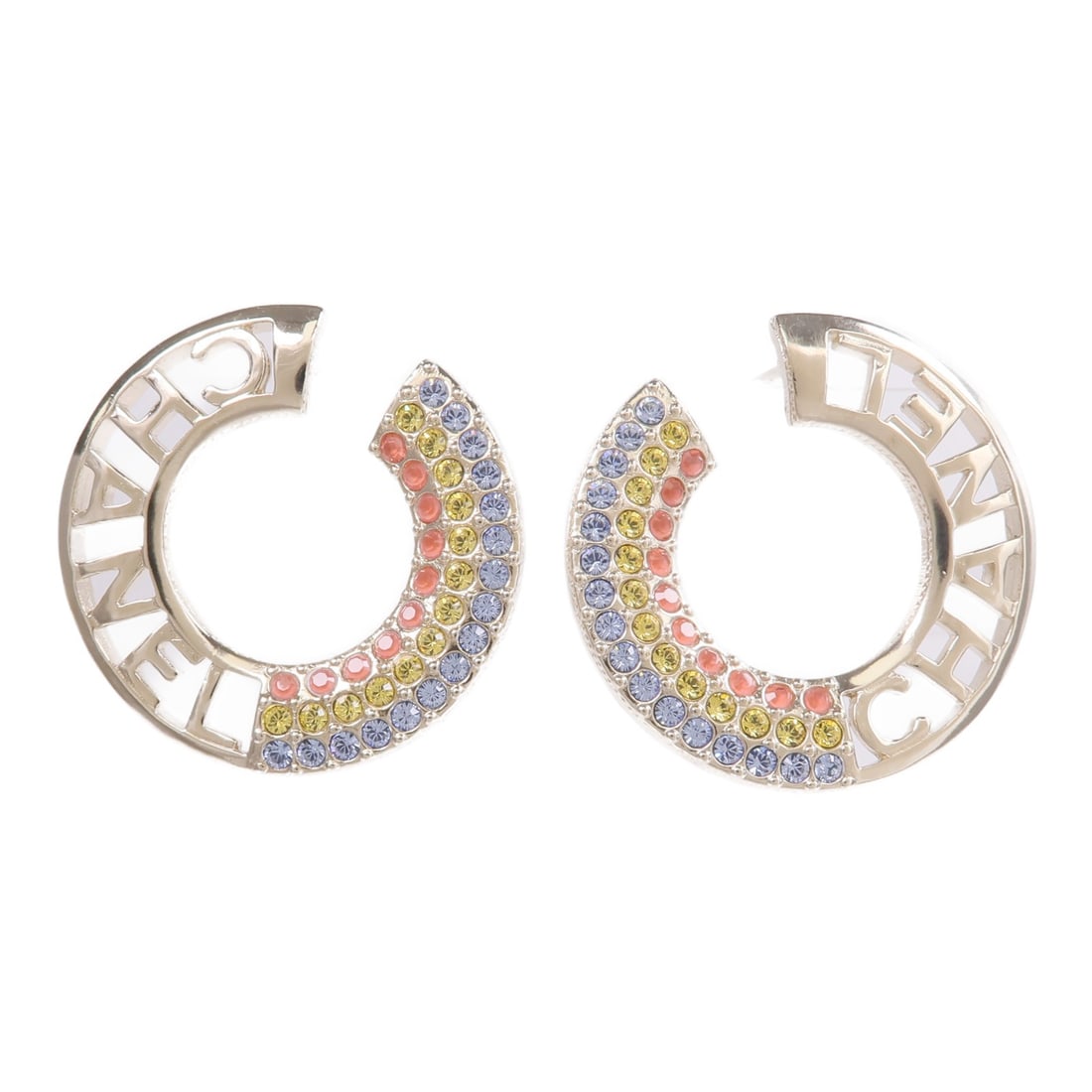 Chanel Pink and Gold Metal Pierced CC Logo Earrings: Chanel Pink and Gold Metal Pierced CC Logo Earrings These CHANEL pierced earrings feature a classic CC design crafted from metal with a pink and gold finish. Designed for women, these earrings do not